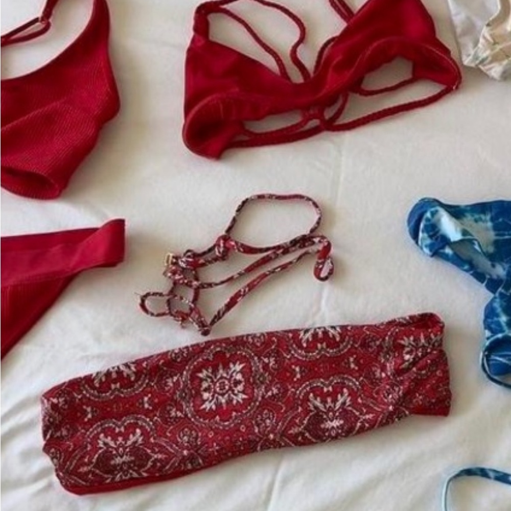 Red Paisley Bikini Top